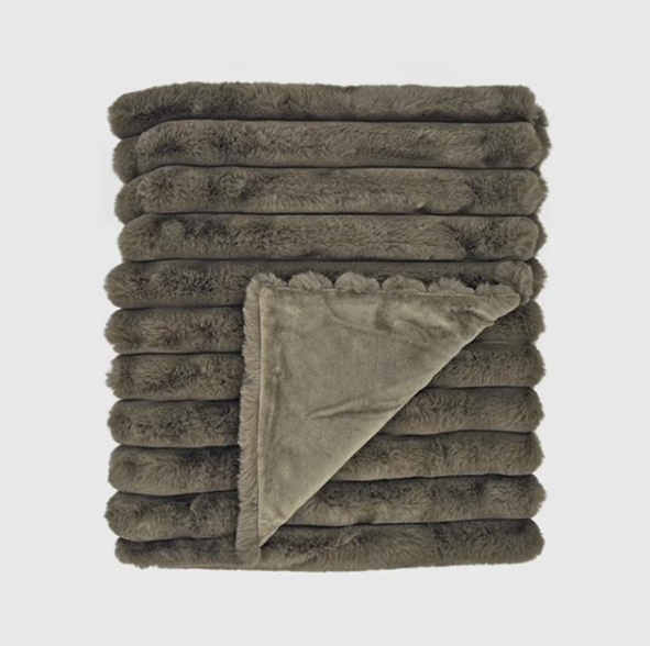 COBIJAS FAUX FUR PUFFY EN COLORES OLIVO, NEGRO Y BEIGE