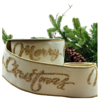 LISTON DE TERCIOPELO BLANCO CON DORADO "MERRY CHRISTMAS"