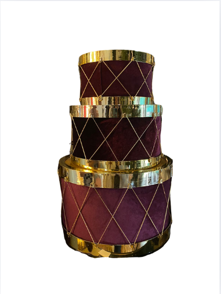 SET DE 3 TAMBORES DECORATIVOS ROJOS CON DETALLES DORADOS