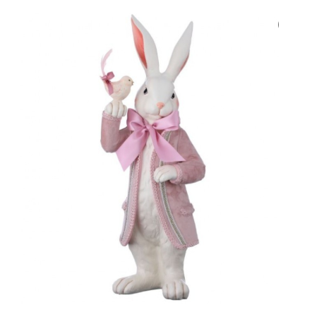 CONEJO ROSA CON ABRIGO Y PÁJARO