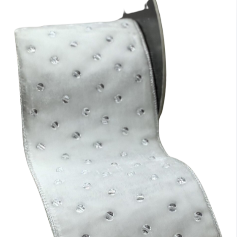 LISTÓN TERCIOPELO BLANCO CON PIEDRAS CABUJÓN TRANSPARENTES