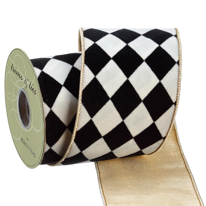 LISTON DE VELVET DIAMANTE NEGRO CON BLANCO