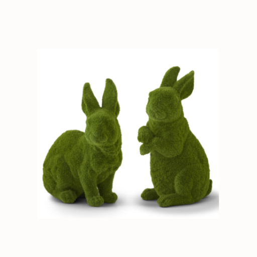SET DE 2 - RESIN GREEN FLOCKED MOSSY RABBIT