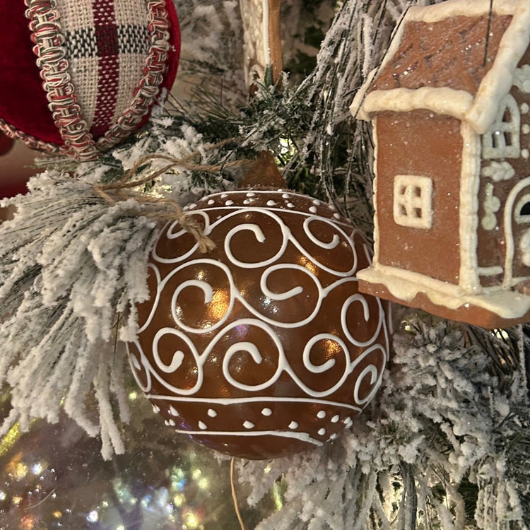 GLASS BALL ORNAMENT GINGER WHITE 4.75"