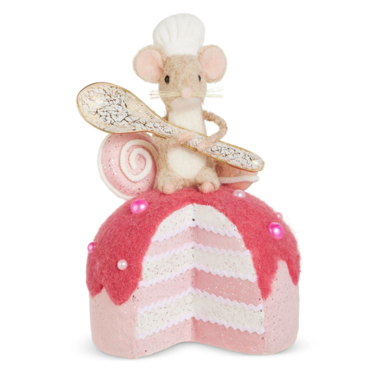 PINK CAKE BAKING MOUSE ORNAMENT 9"