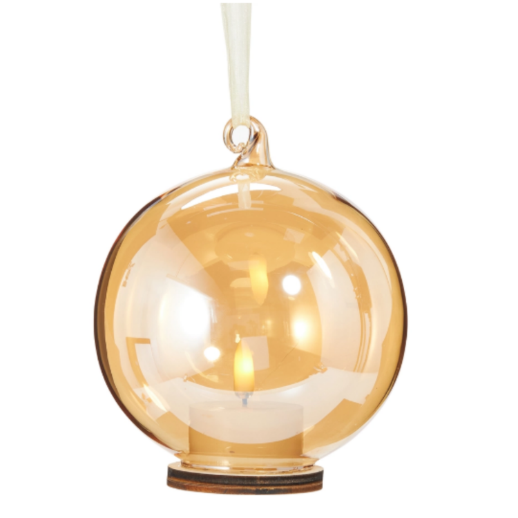 GOLD ORNAMENT WITH IVORY TEA LIGHT 5.5"