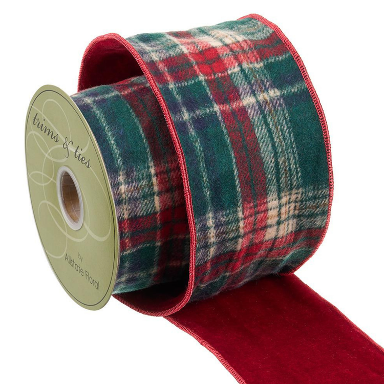 LISTON PLAID VELVET RIBBON GREEN RED