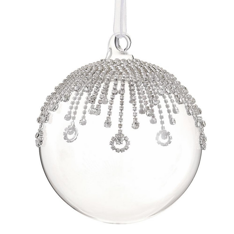 Diamond glass ball ornament clear silver 5.75"
