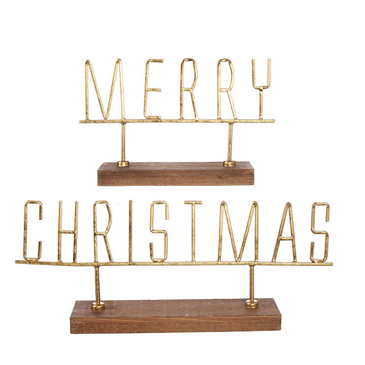 LETRERO DORADO "MERRY" Y "CHRISTMAS" DE MADERA.