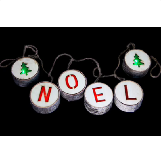 GUIRNALDA ILUMINADA "NOEL" EN COLOR BLANCO CON ROJO Y VERDE