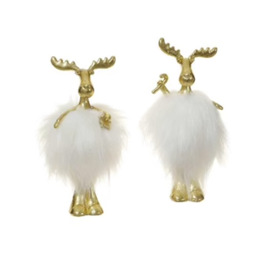 SET DE 2 RENOS DORADOS CON PELO