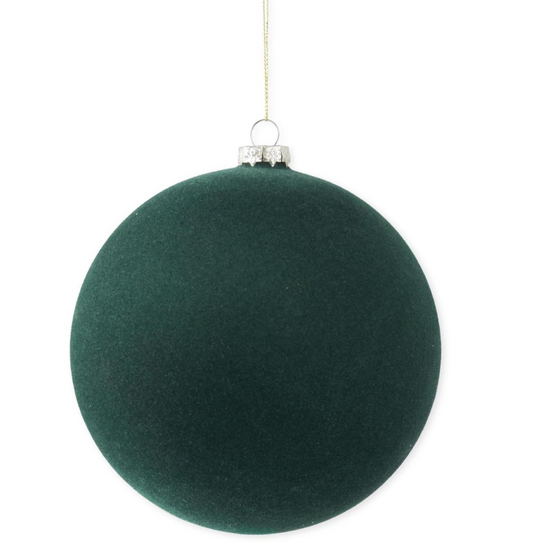 GLASS GREEN VELVET ROUND ORNAMENT 6.5"