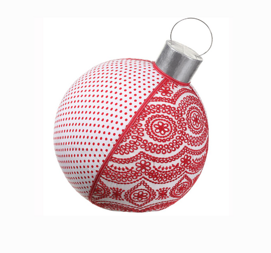 ESFERA DECORATIVA CON ENCAJE BLANCO CON ROJO