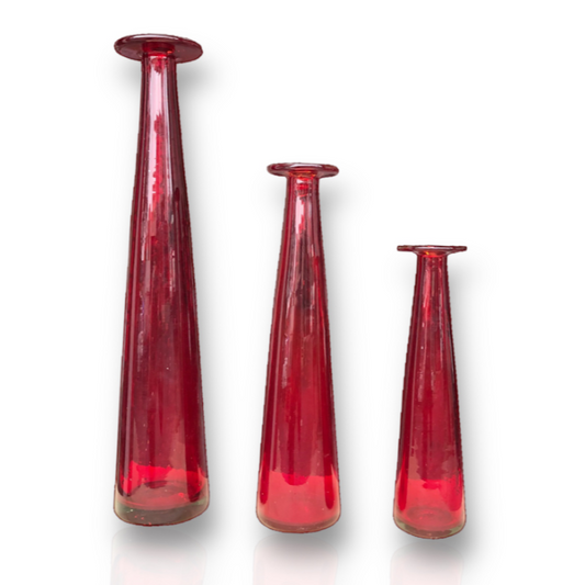 SET DE 3 CANDELABROS ROJOS TRANSPARENTES