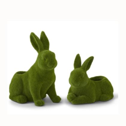 SET 2 - RESIN GREEN FLOCKED RABBITS