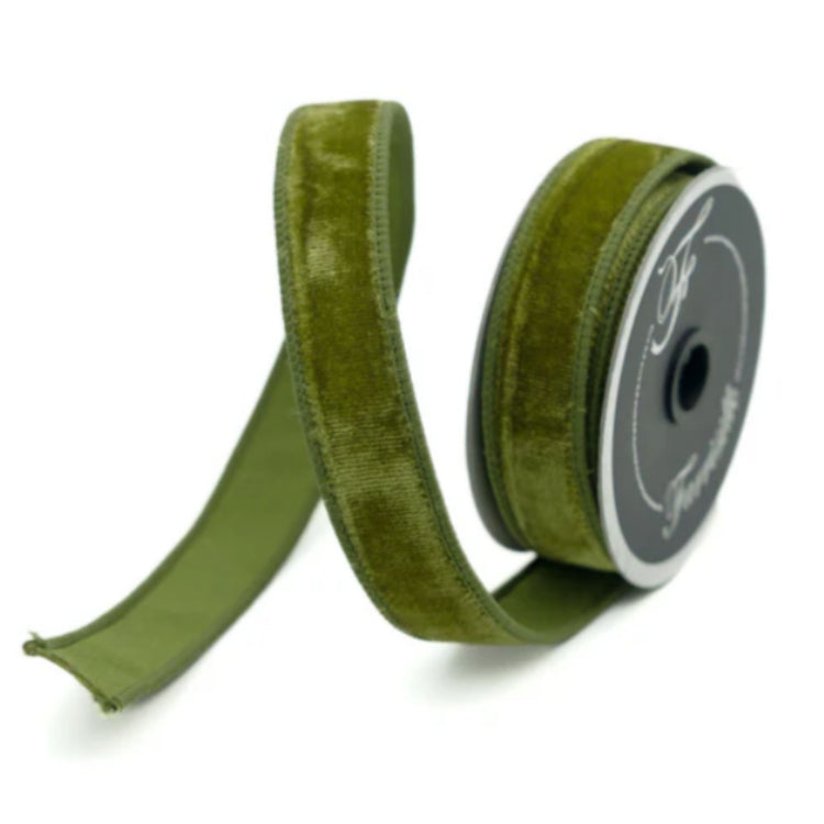 Listón de Terciopelo Verde Olivo 0.75"