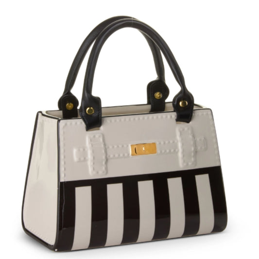 BLACK AND WHITE STRIPE PURSE VASE 11"