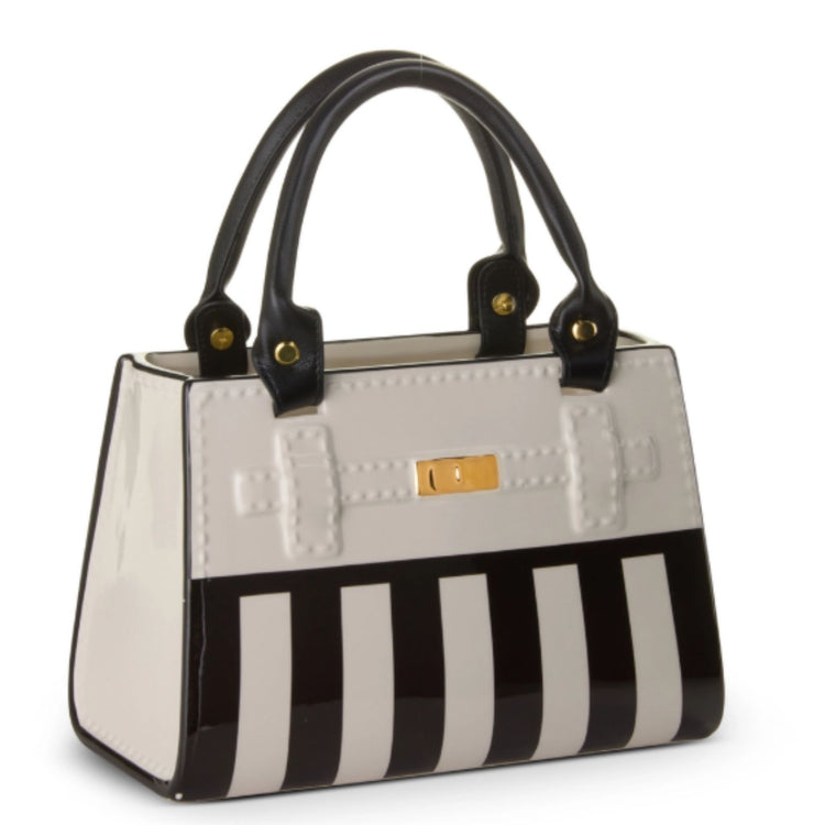 BLACK AND WHITE STRIPE PURSE VASE 11"