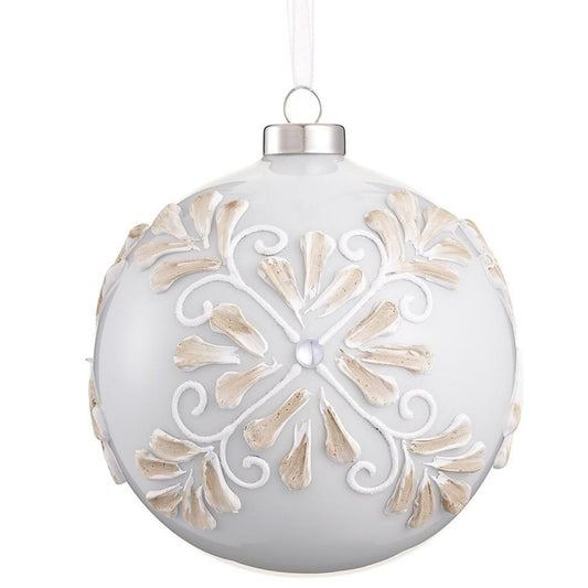 SNOWFLAKE GLASS BALL ORNAMENT ANTIQUE CREAM
