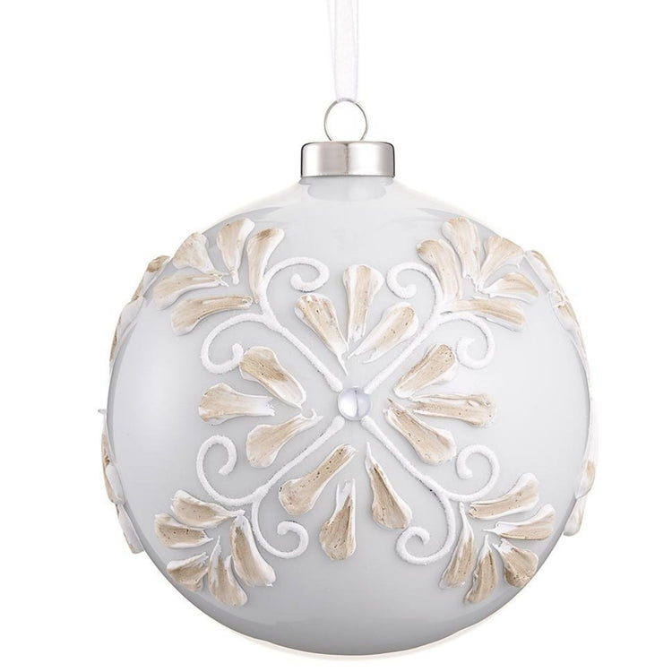 SNOWFLAKE GLASS BALL ORNAMENT ANTIQUE CREAM
