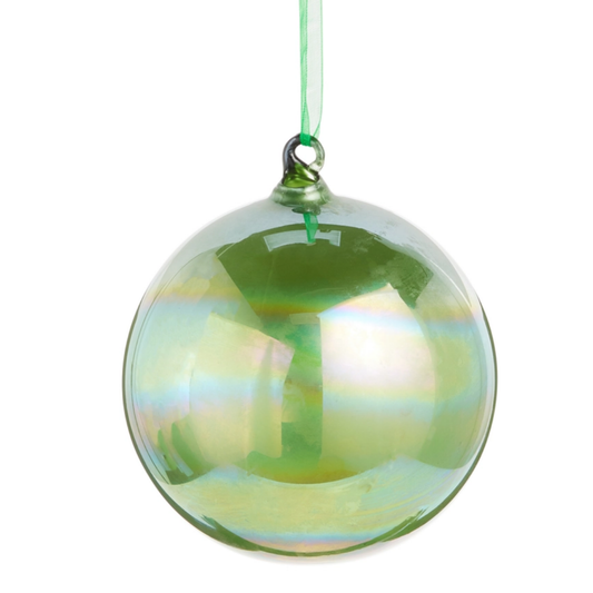 GREEN IRIDESCENT BALL ORNAMENT 4"