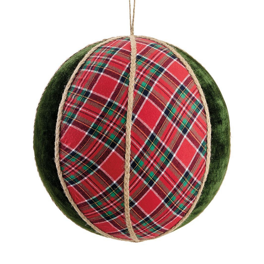 12" PLAID BALL ORNAMENT RED GREEN