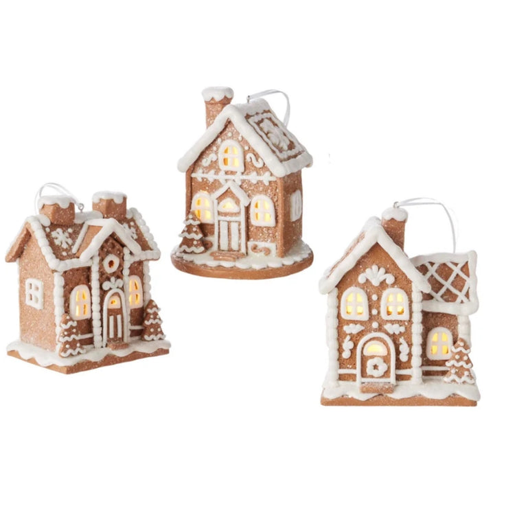 LIGHTED GINGERBREAD HOUSE ORNAMENT 5" - INDIVIDUAL