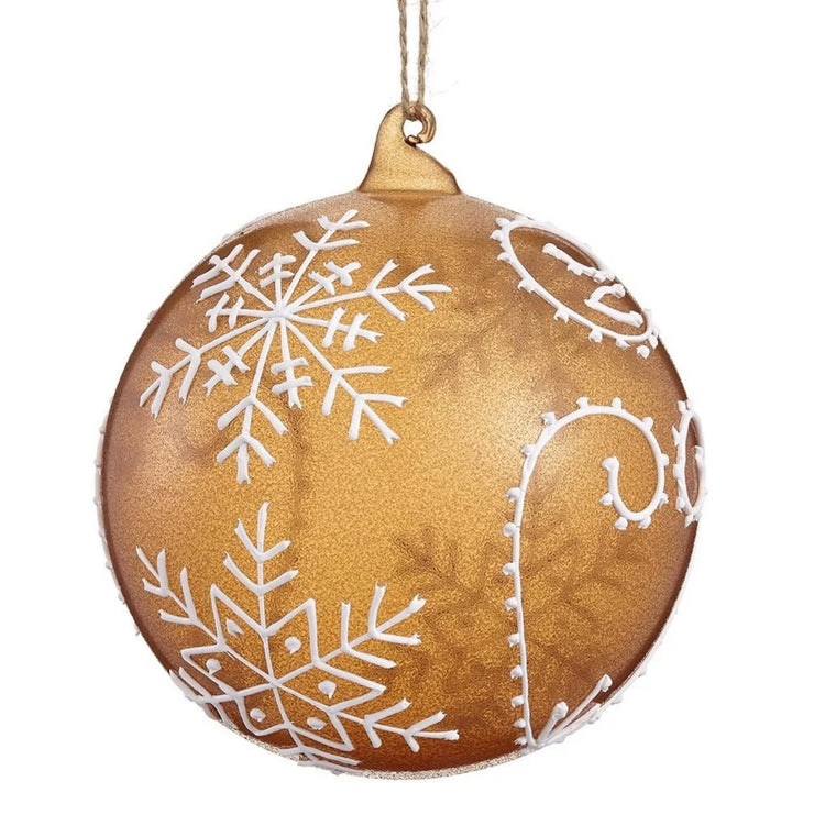 GLASS BALL ORNAMENT GINGER WHITE 6"
