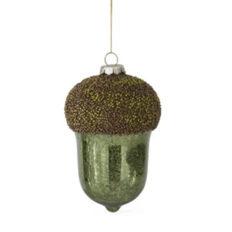 GREEN MERCURY GLASS ACORN ORNAMENT 6.5"