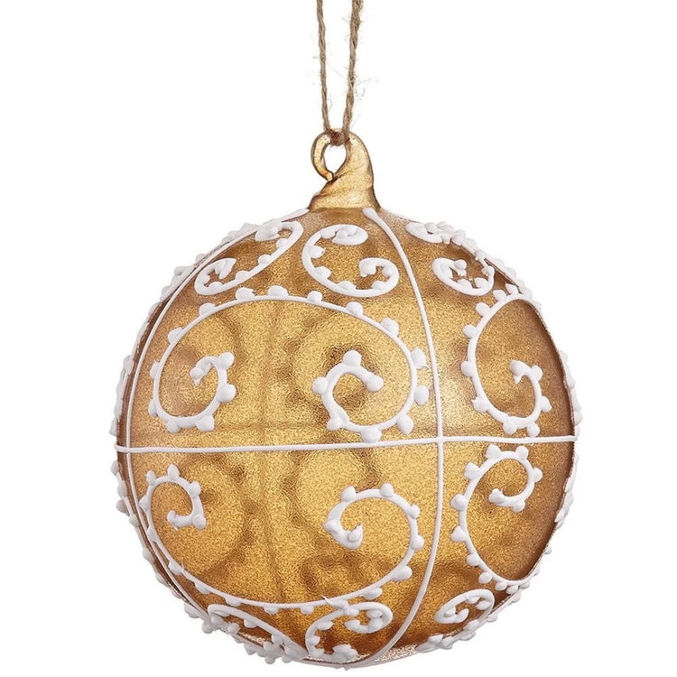 GLASS BALL ORNAMENT GINGER WHITE 4"