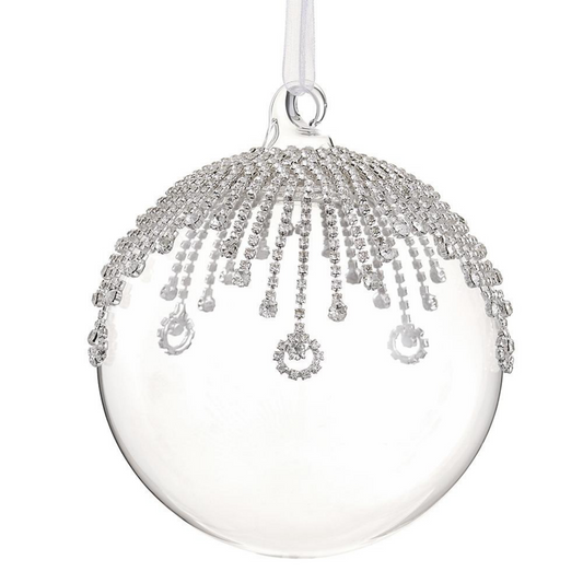 Diamond glass ball ornament  clear silver 5.75"