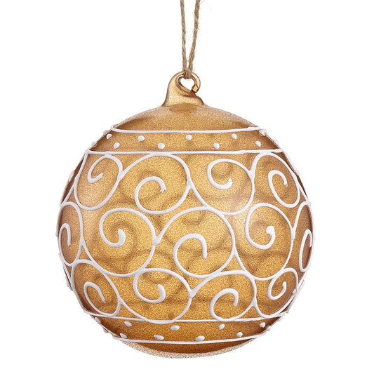 GLASS BALL ORNAMENT GINGER WHITE 4.75"